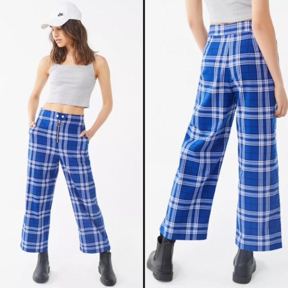 Urban Outfitters Blue Plaid Daisy Plaid Pants